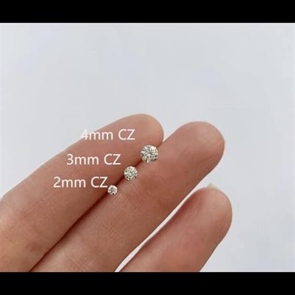 3mm Tiny CZ Screw on FlatBack Stud Earrings,Gold Plated Flat Back Cubic Zirconia - Picture 6 of 8
